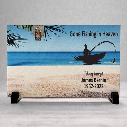 Fisherman Memorial Frame - Personalized Wooden Photo Frame | Gone Fishing Tribute