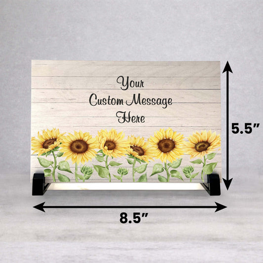 Personalized Sunflower Sign - Custom Wood Plaque 8.5"x5.5" With Stand
