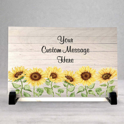 Personalized Sunflower Sign - Custom Wood Plaque 8.5"x5.5" With Stand