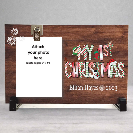First Christmas Picture Frame - Personalized Baby Christmas Gift | Custom Wood Frame