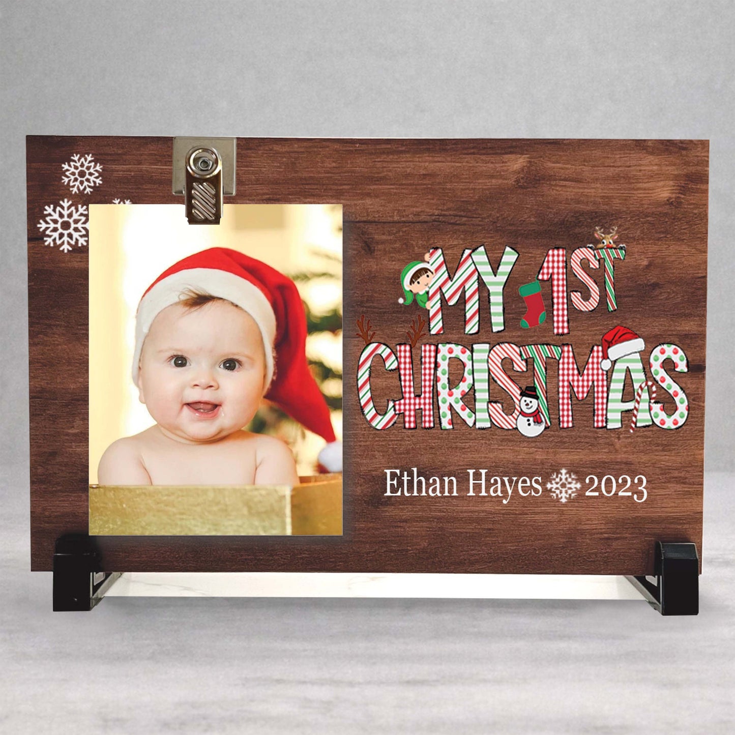 First Christmas Picture Frame - Personalized Baby Christmas Gift | Custom Wood Frame