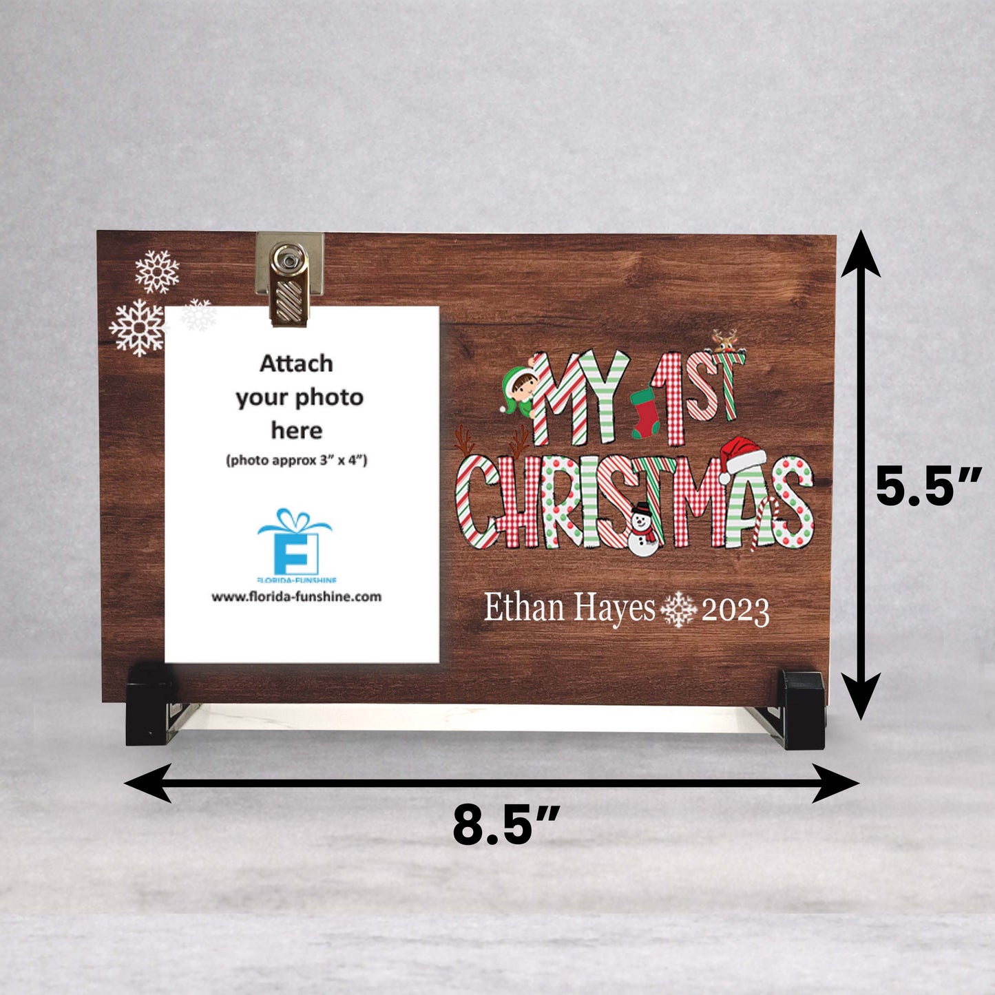First Christmas Picture Frame - Personalized Baby Christmas Gift | Custom Wood Frame