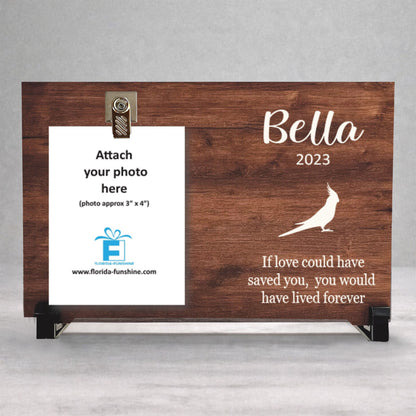 Cockatiel Memorial Gift - Personalized Wood Memorial Frame With Photo Holder