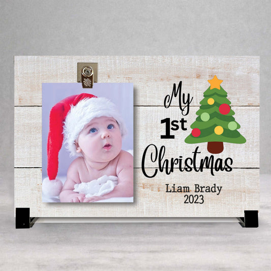 First Christmas Frame - Personalized Picture Frame | Custom Wood Baby Gift