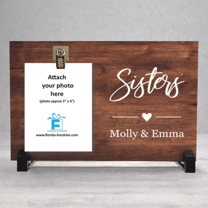 Sister Picture Frame – Personalized Wood Frame With Photo Clip