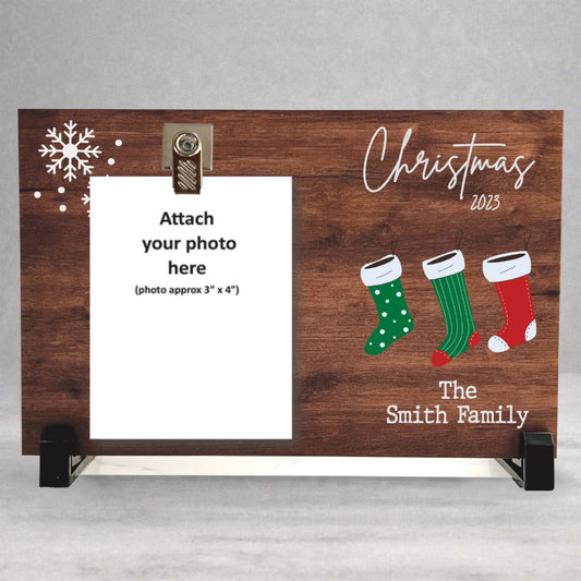 Christmas Picture Frame - Personalized Family Gift With Birch Wood & Photo Clip