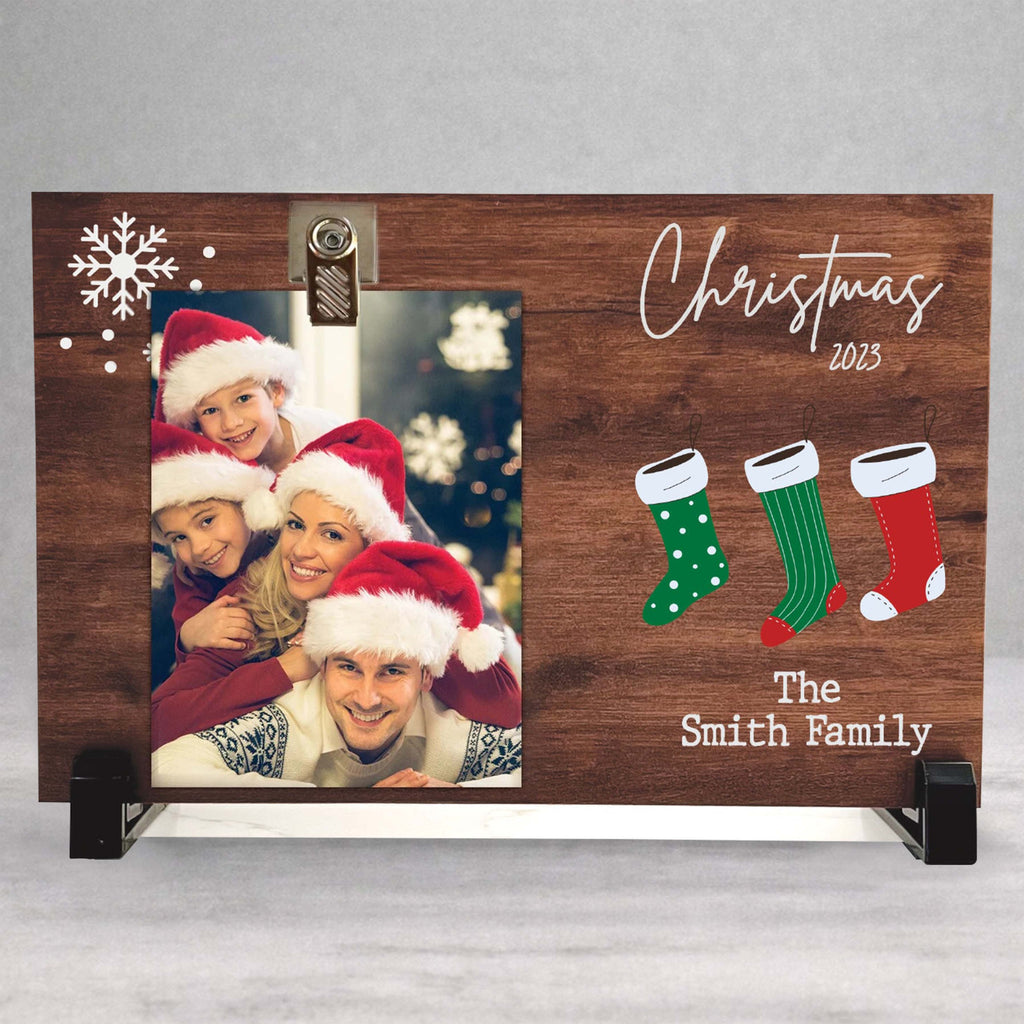Christmas Picture Frame - Personalized Family Gift With Birch Wood & Photo Clip