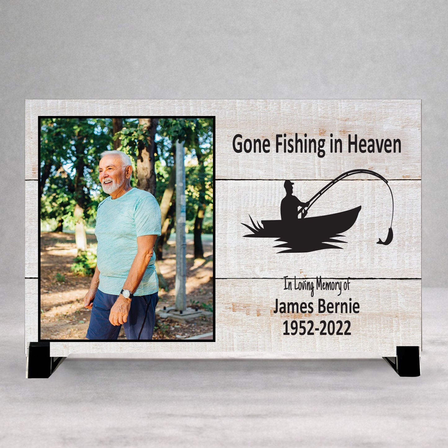 Gone Fishing Memorial Plaque - Personalized Wooden Photo Memorial Gift