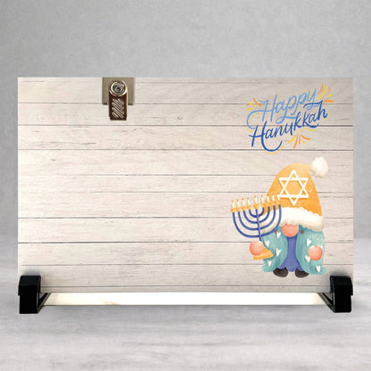 Hanukkah Picture Frame - Custom Wood Frame With Festive Gnome Decor & Photo Clip