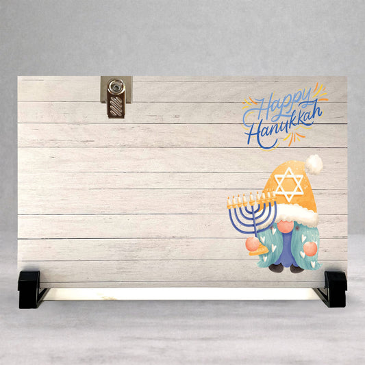 Hanukkah Picture Frame - Custom Wood Frame With Festive Gnome Decor & Photo Clip