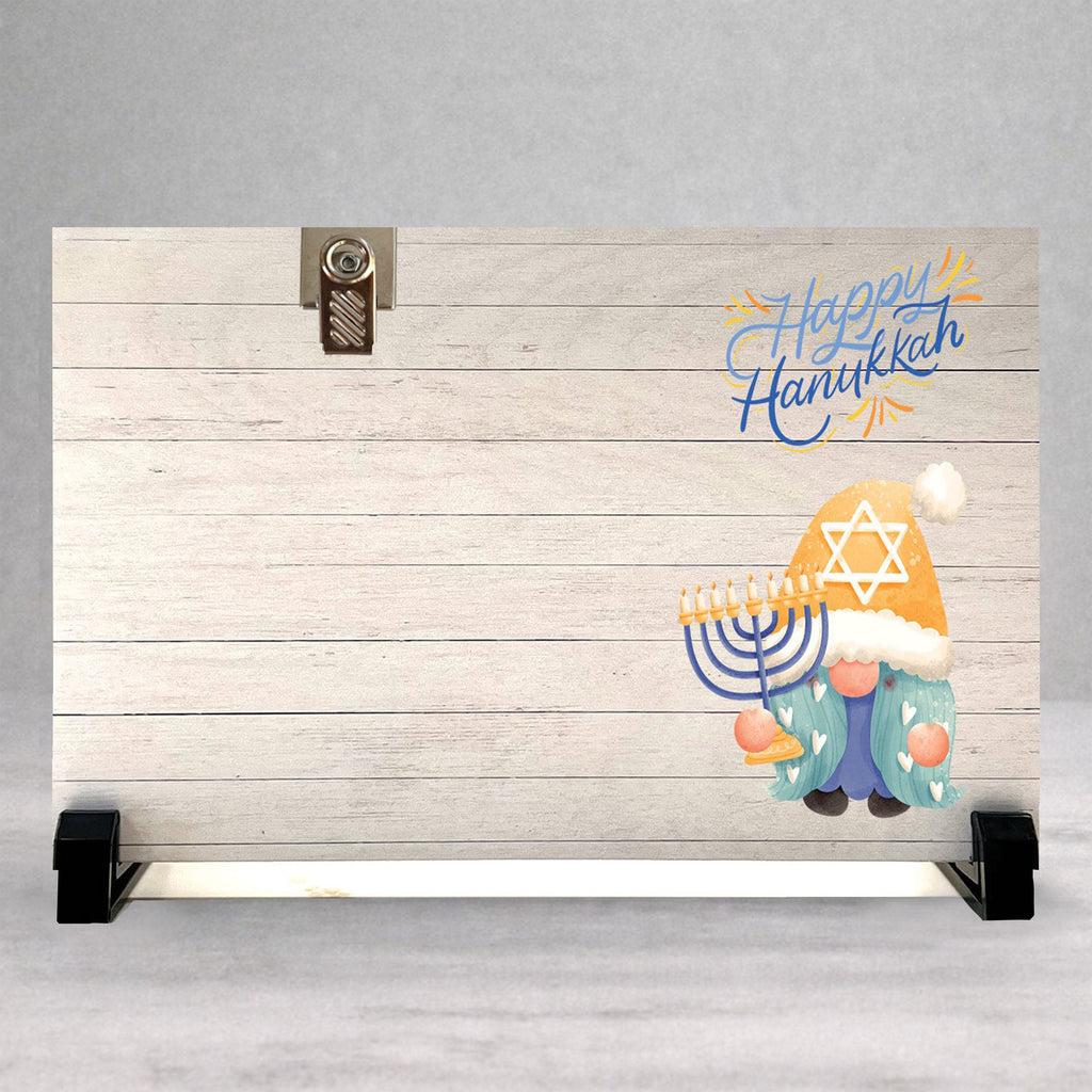Hanukkah Picture Frame - Custom Wood Frame With Festive Gnome Decor & Photo Clip