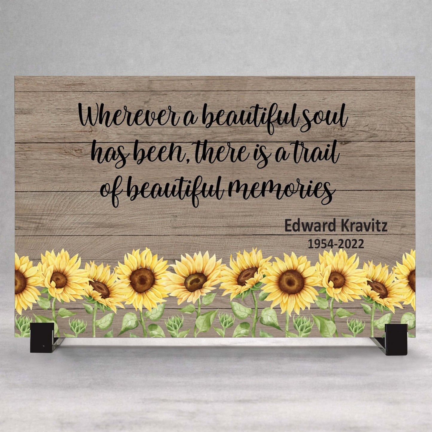 Personalized Wood Memorial Plaque - Sunflower Memorial Keepsake With Display Stand