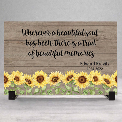 Personalized Wood Memorial Plaque - Sunflower Memorial Keepsake With Display Stand