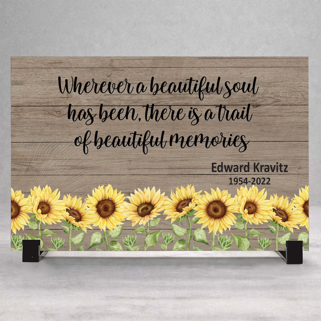 Personalized Wood Memorial Plaque - Sunflower Memorial Keepsake With Display Stand
