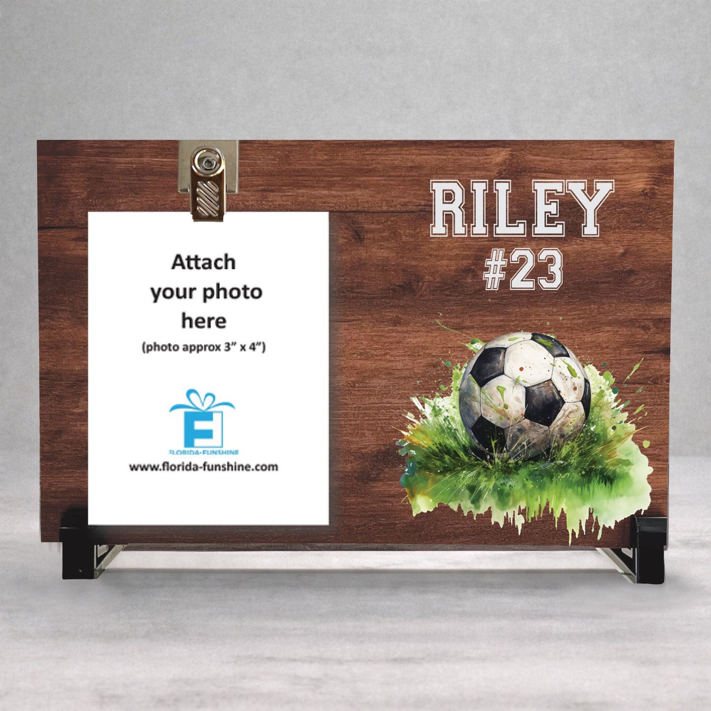 Personalized Soccer Frame - Custom Wood Frame With Photo Display Stand