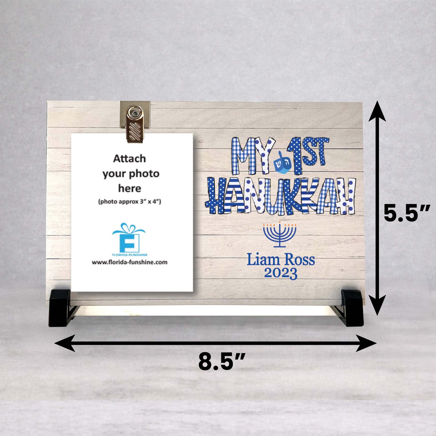 First Hanukkah Picture Frame – Personalized Baby Hanukkah Keepsake Wood Frame