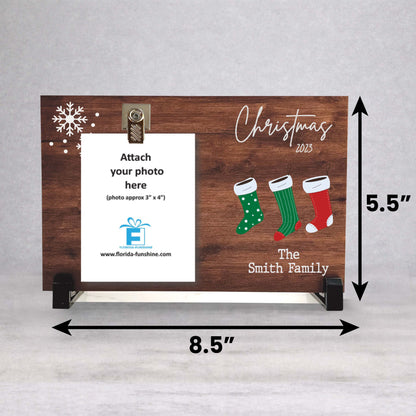 Christmas Picture Frame - Personalized Family Gift With Birch Wood & Photo Clip