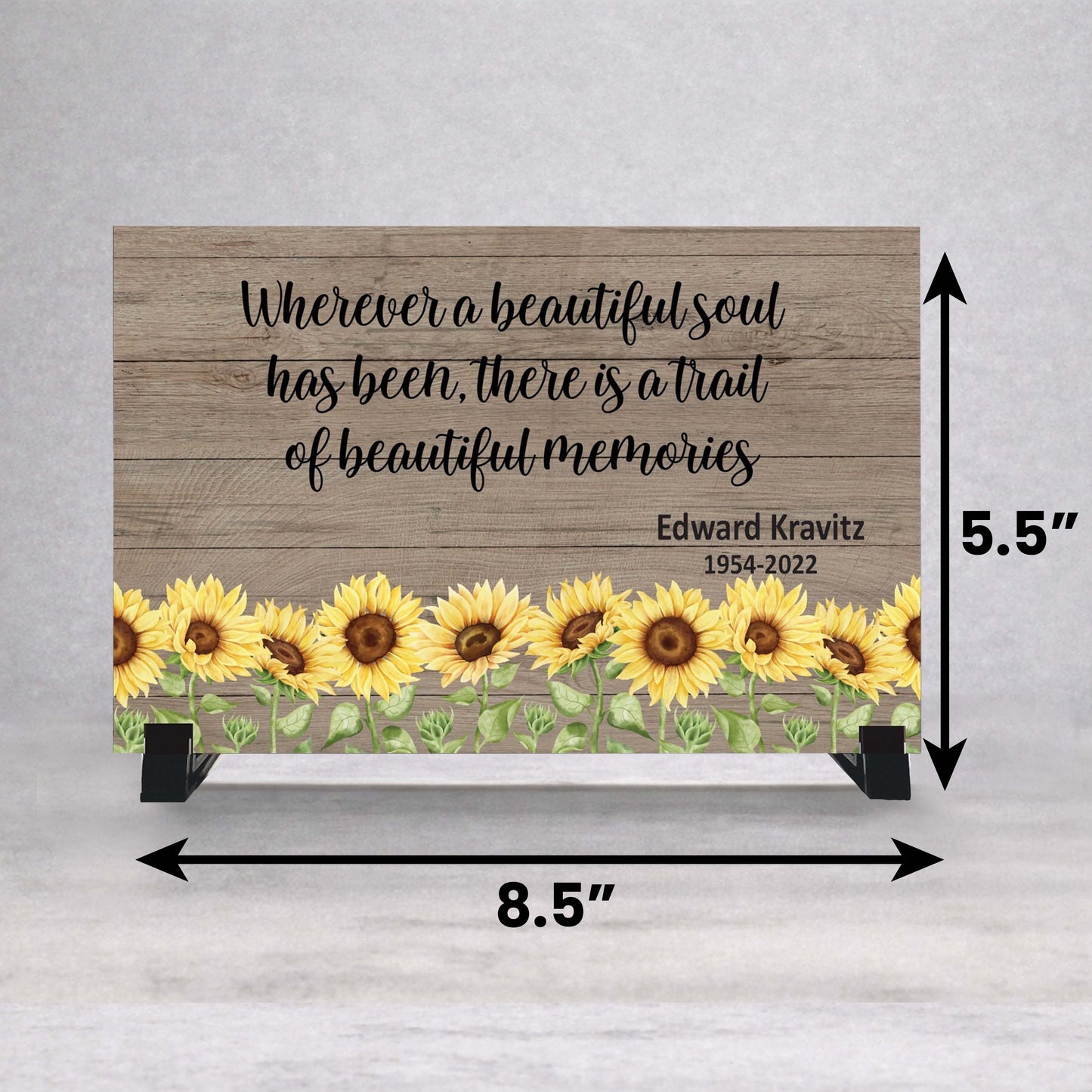 Personalized Wood Memorial Plaque - Sunflower Memorial Keepsake With Display Stand