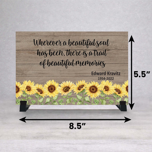 Personalized Wood Memorial Plaque - Sunflower Memorial Keepsake With Display Stand