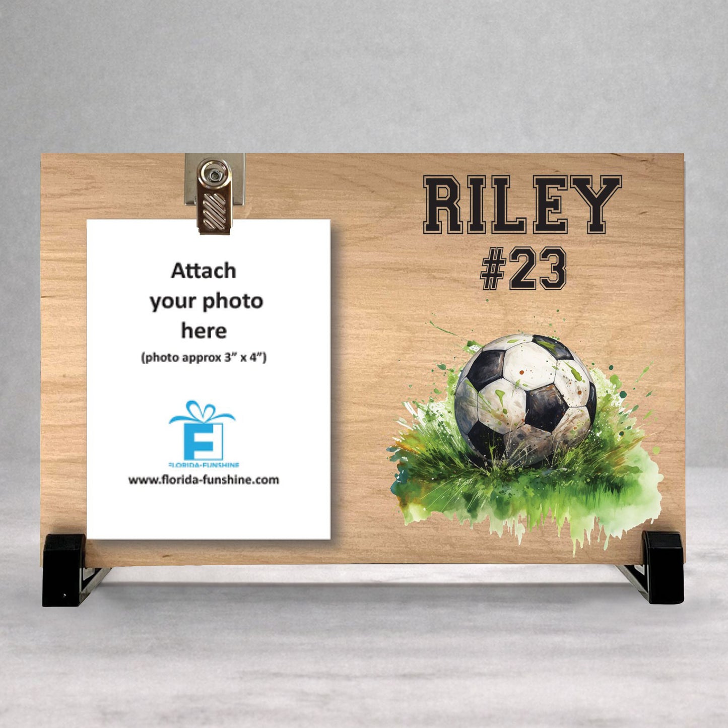 Personalized Soccer Frame - Custom Wood Frame With Photo Display Stand