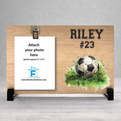Personalized Soccer Frame - Custom Wood Frame With Photo Display Stand