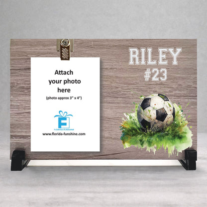 Personalized Soccer Frame - Custom Wood Frame With Photo Display Stand
