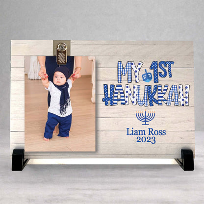 First Hanukkah Picture Frame – Personalized Baby Hanukkah Keepsake Wood Frame