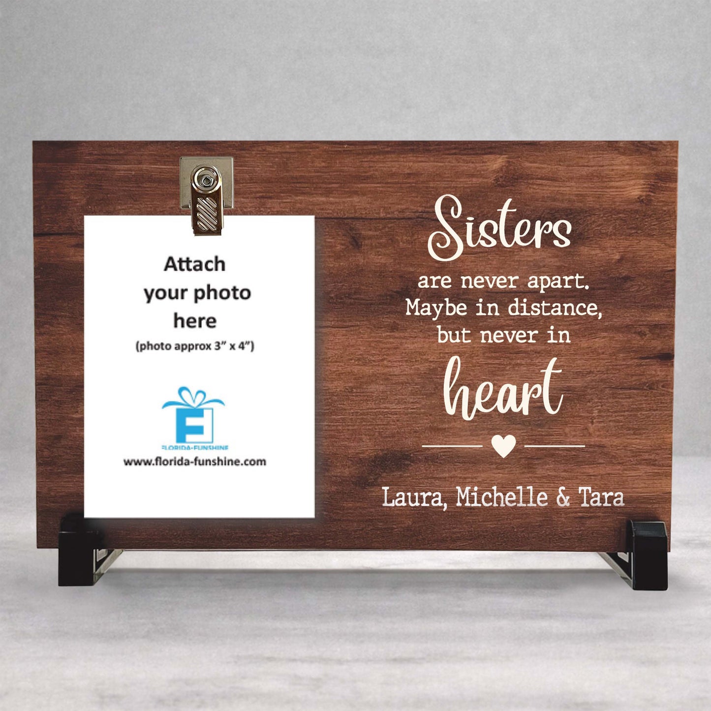 Personalized Sister Frame - Custom Wood Picture Frame With Photo Clip