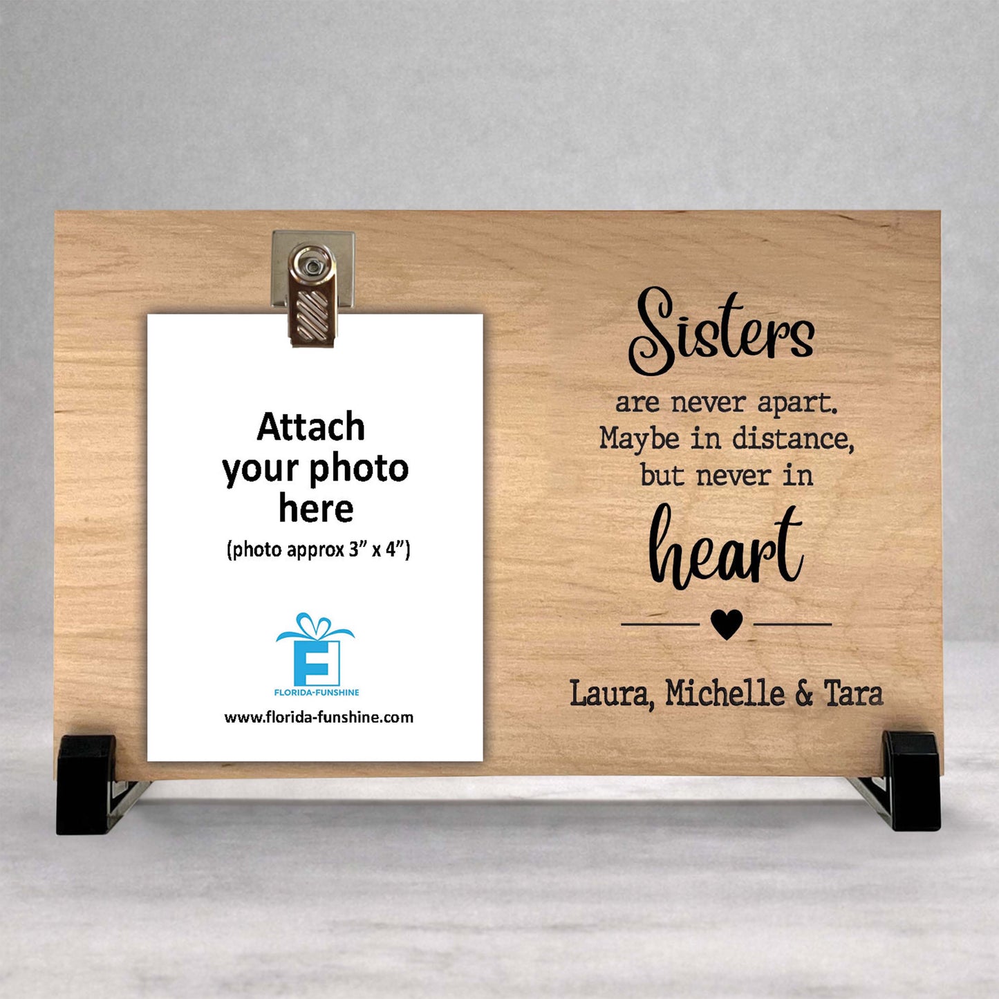 Personalized Sister Frame - Custom Wood Picture Frame With Photo Clip