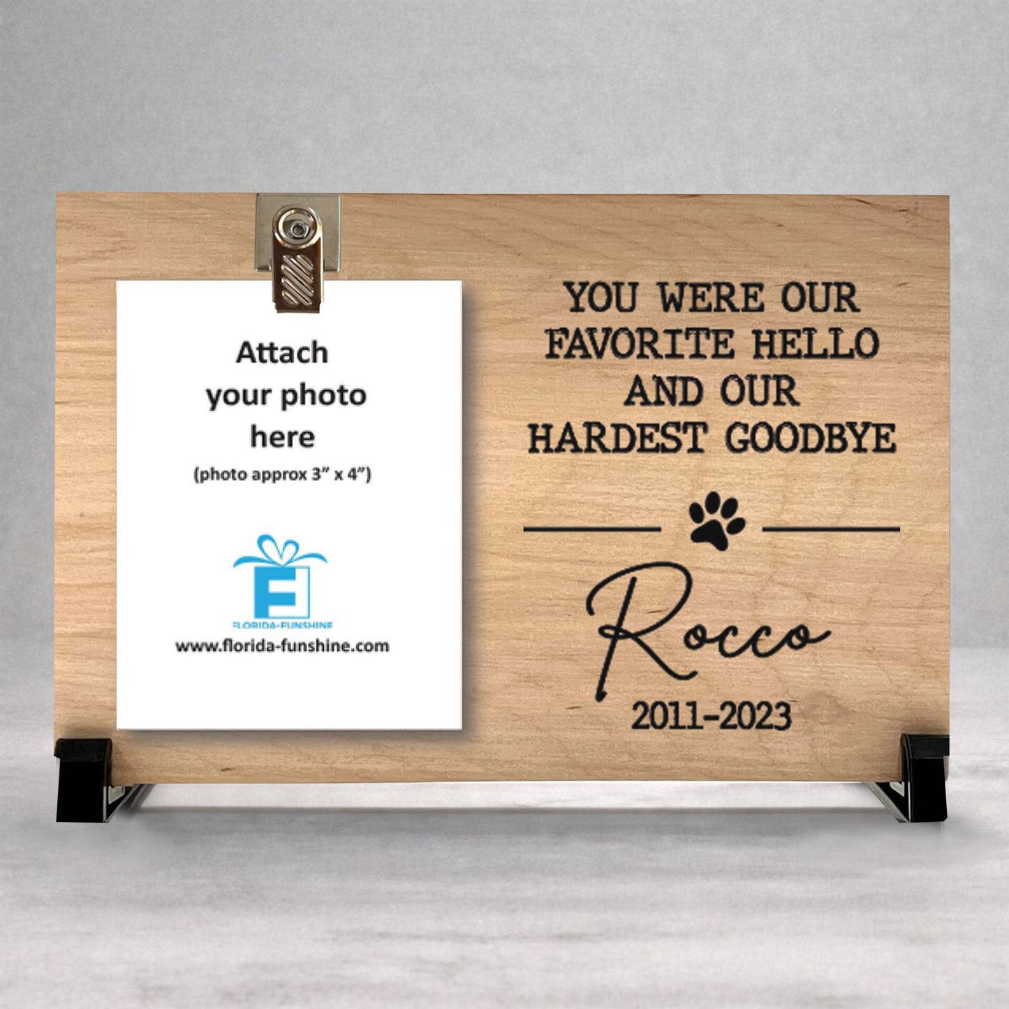 Dog Memorial Gift - Personalized Wood Frame with Photo Clip & Sympathy Message