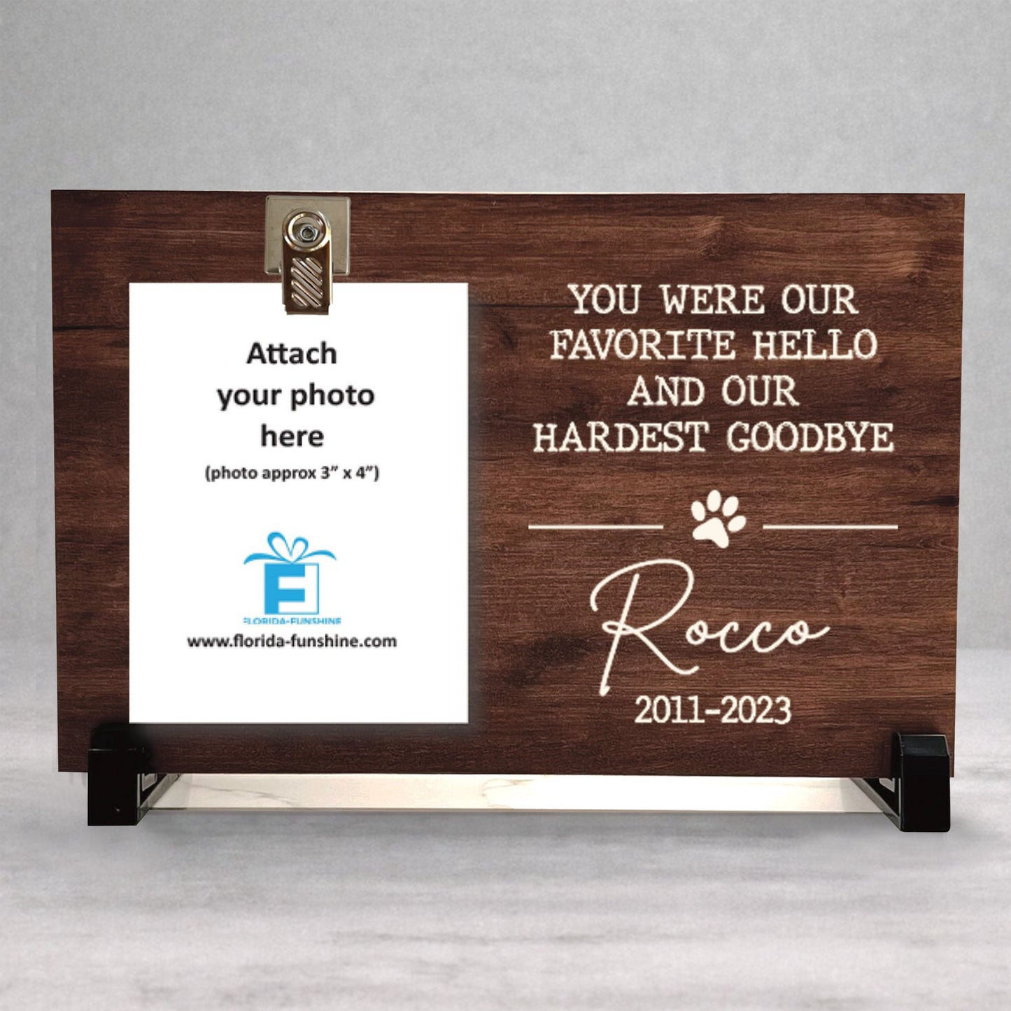 Dog Memorial Gift - Personalized Wood Frame with Photo Clip & Sympathy Message
