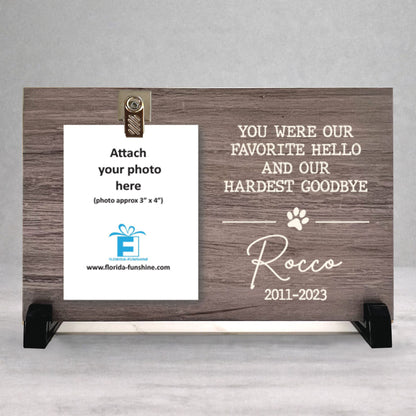 Dog Memorial Gift - Personalized Wood Frame with Photo Clip & Sympathy Message