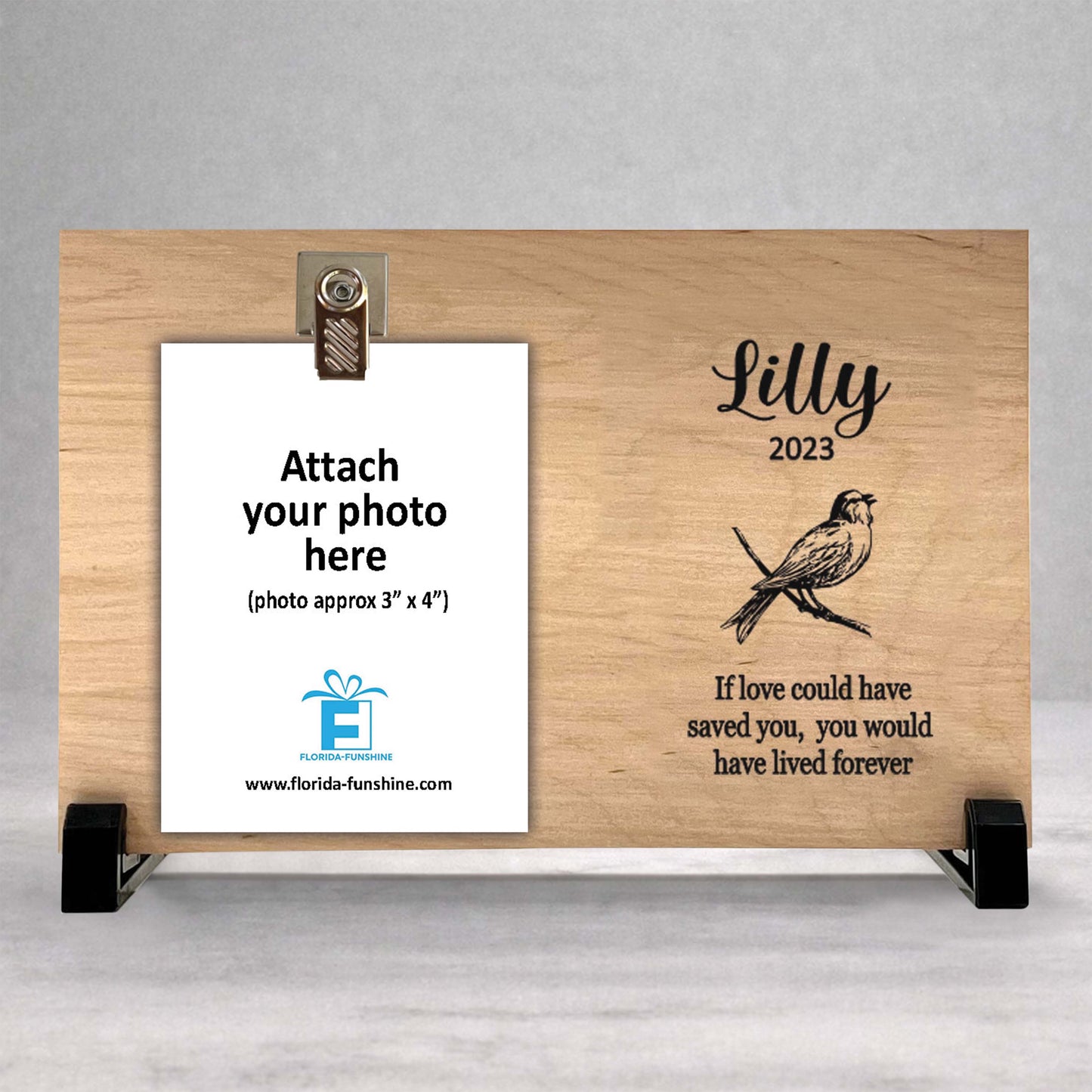 Bird Memorial Frame - Personalized Wood Photo Memorial Display Gift