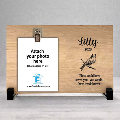 Bird Memorial Frame - Personalized Wood Photo Memorial Display Gift