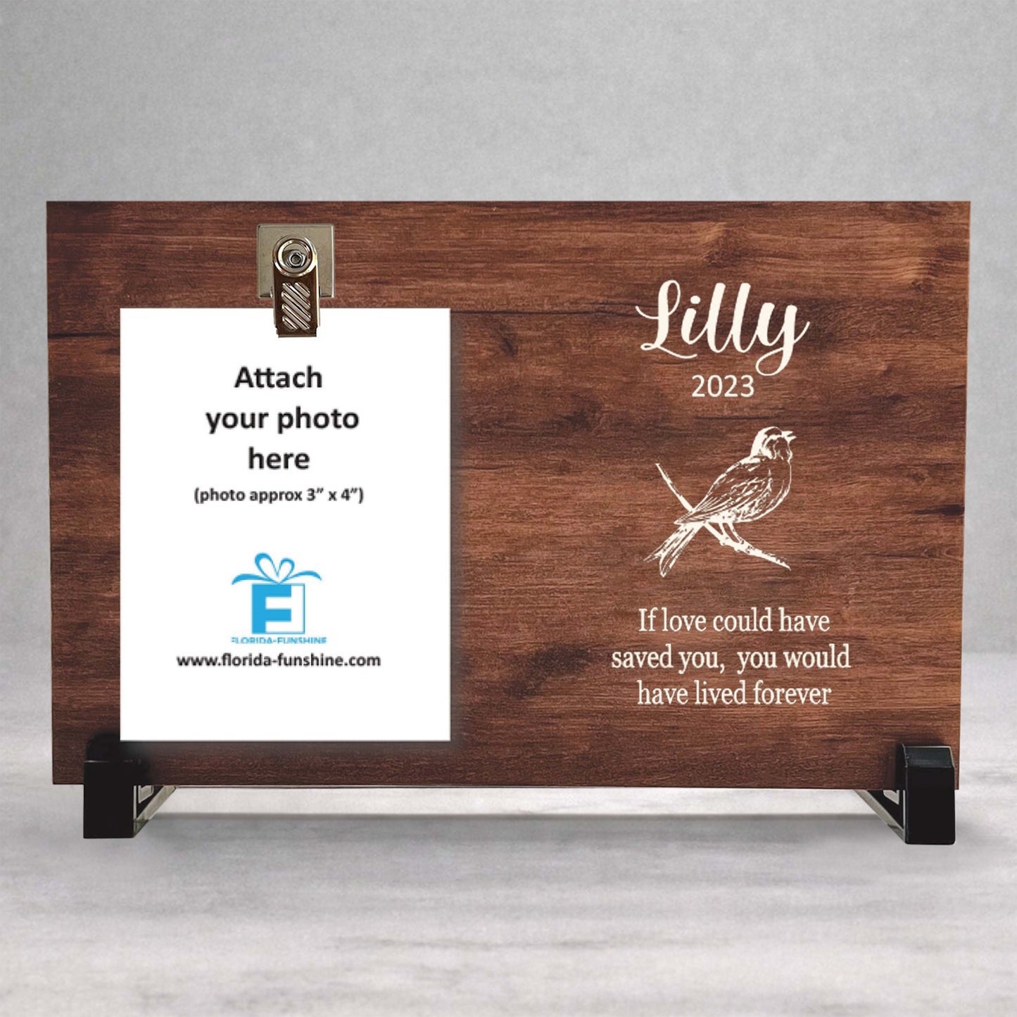 Bird Memorial Frame - Personalized Wood Photo Memorial Display Gift