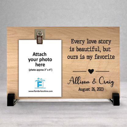 Personalized Wood Frame - Custom Couple Photo Frame | Engagement Gift Keepsake
