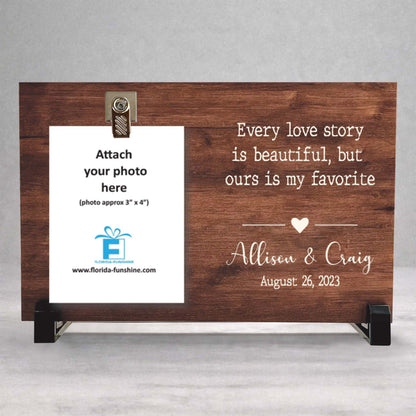 Personalized Wood Frame - Custom Couple Photo Frame | Engagement Gift Keepsake