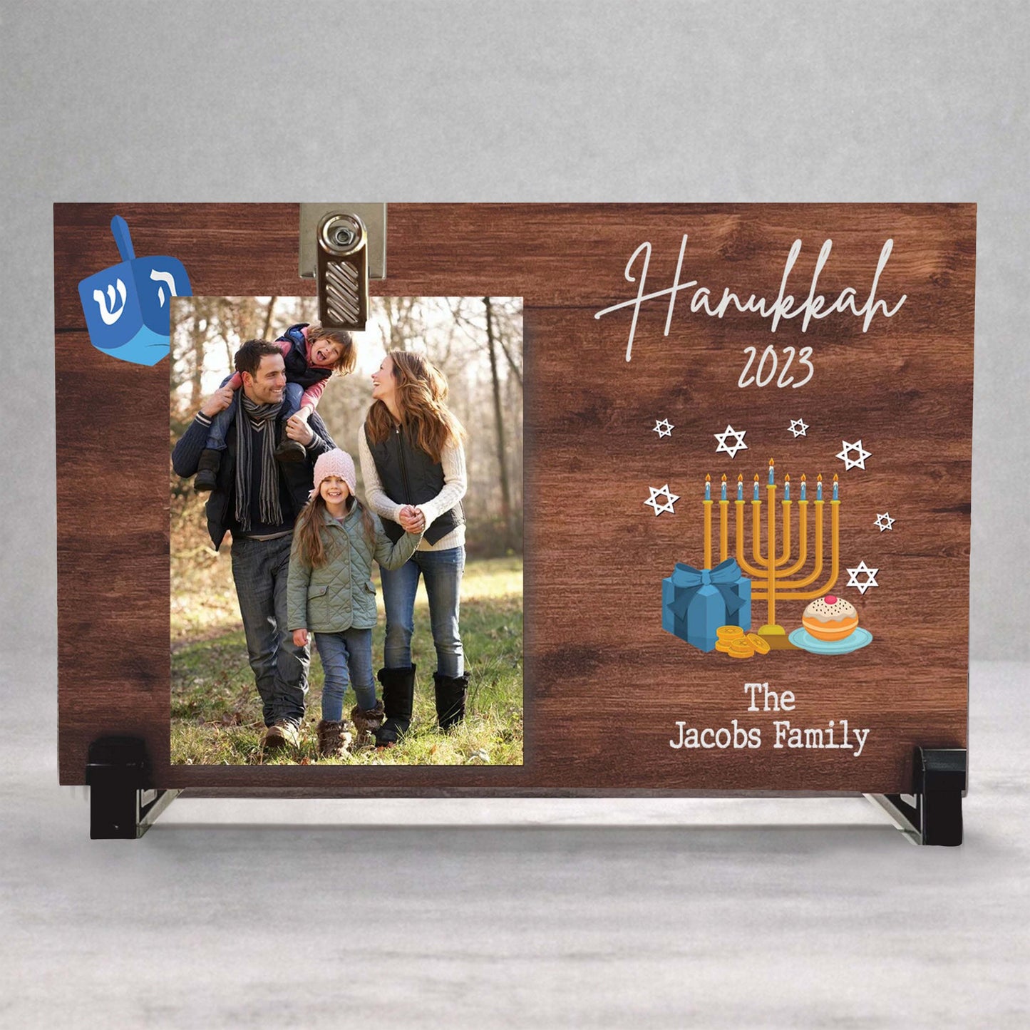 Hanukkah Picture Frame - Personalized Wood Frame | Custom Holiday Keepsake