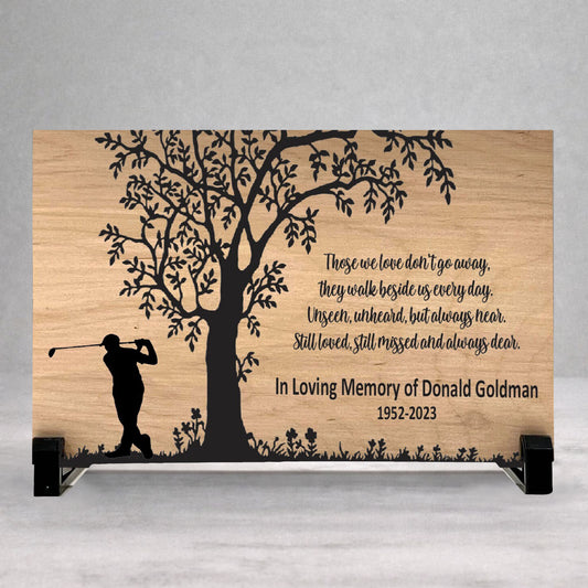Golfer Memorial Plaque - Personalized Birch Wood Memorial Gift