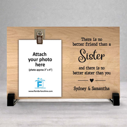 Personalized Sister Frame - Custom Wood Picture Frame With Photo Clip & Wood Background Color
