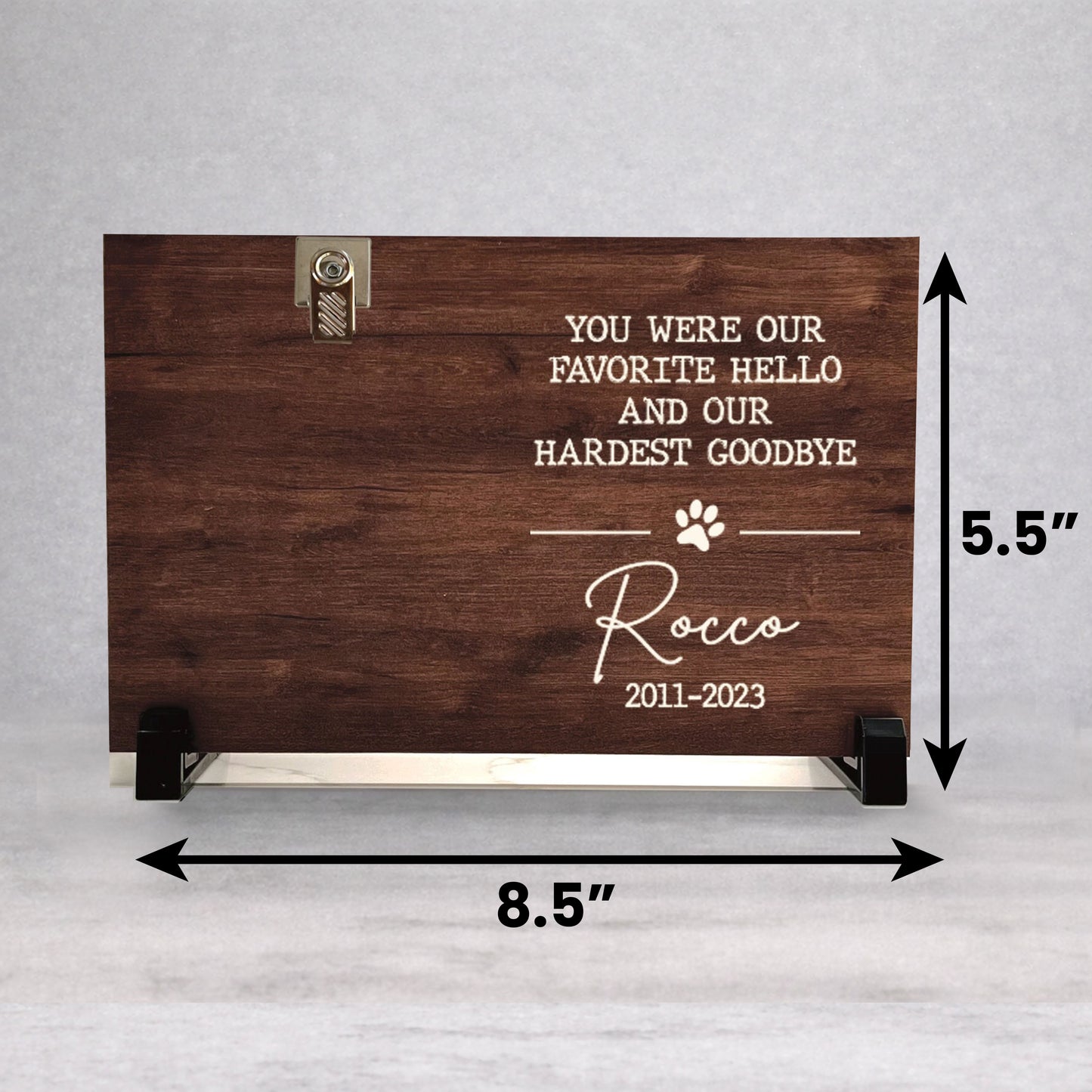 Dog Memorial Gift - Personalized Wood Frame with Photo Clip & Sympathy Message