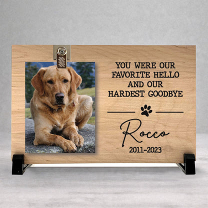 Dog Memorial Gift - Personalized Wood Frame with Photo Clip & Sympathy Message