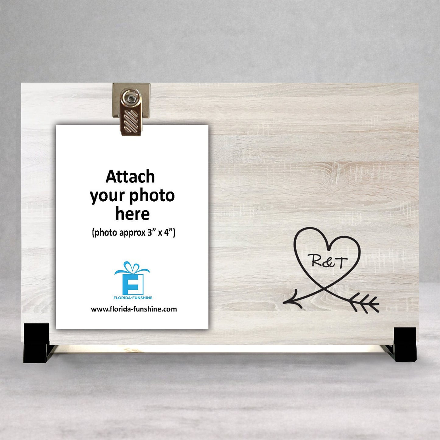 Personalized Wood Frame - Heart Initial Frame With Custom Photo Clip