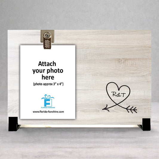 Personalized Wood Frame - Heart Initial Frame With Custom Photo Clip