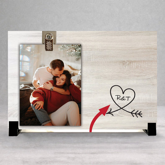 Personalized Wood Frame - Heart Initial Frame With Custom Photo Clip