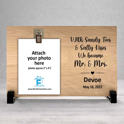 Personalized Wedding Frame - Custom Beach Wedding Picture Frame With Sandy Toes Salty Kisses