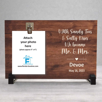 Personalized Wedding Frame - Custom Beach Wedding Picture Frame With Sandy Toes Salty Kisses