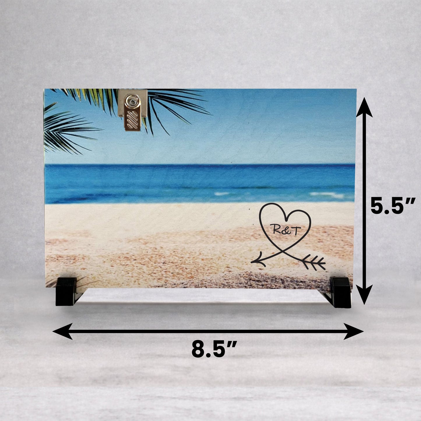 Personalized Wood Frame - Valentines Day Gift With Initials - Beach Background