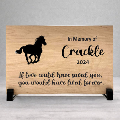 Wood Horse Memorial Plaque - Personalized Horse Keepsake With Stand
