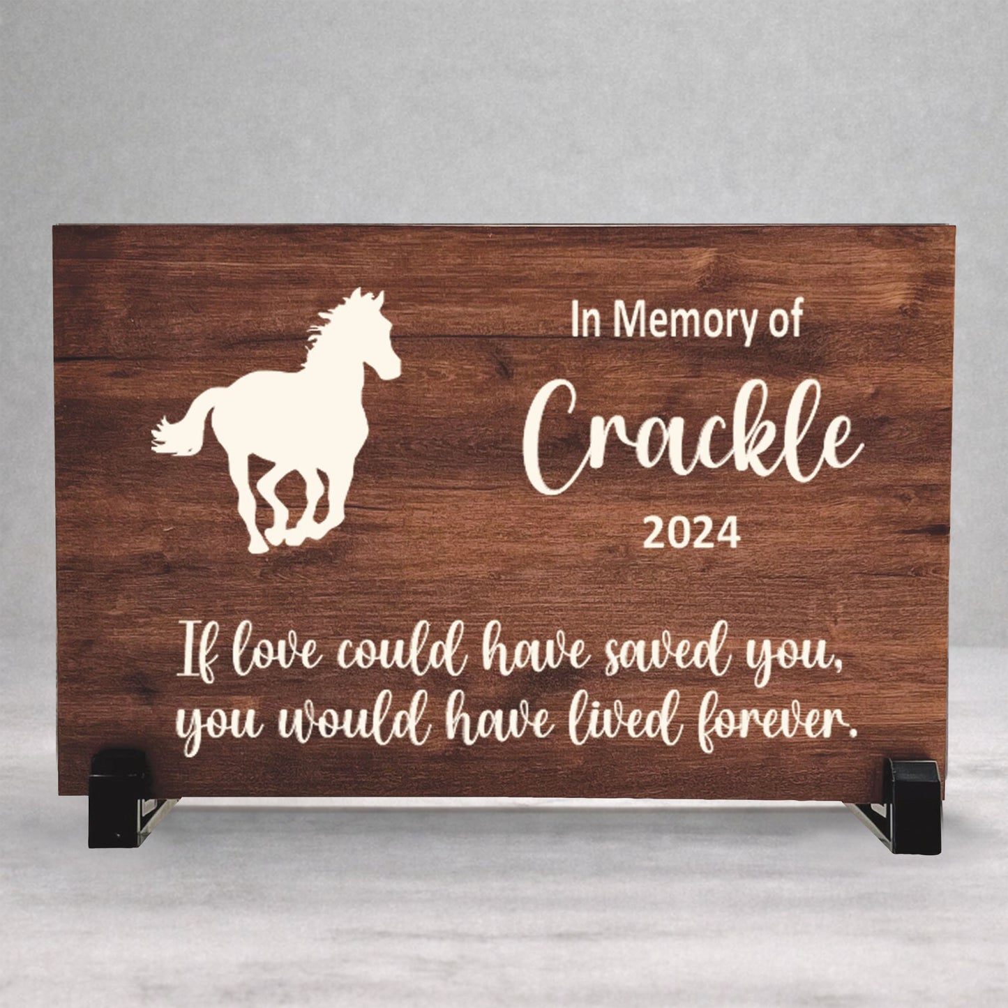 Wood Horse Memorial Plaque - Personalized Horse Keepsake With Stand
